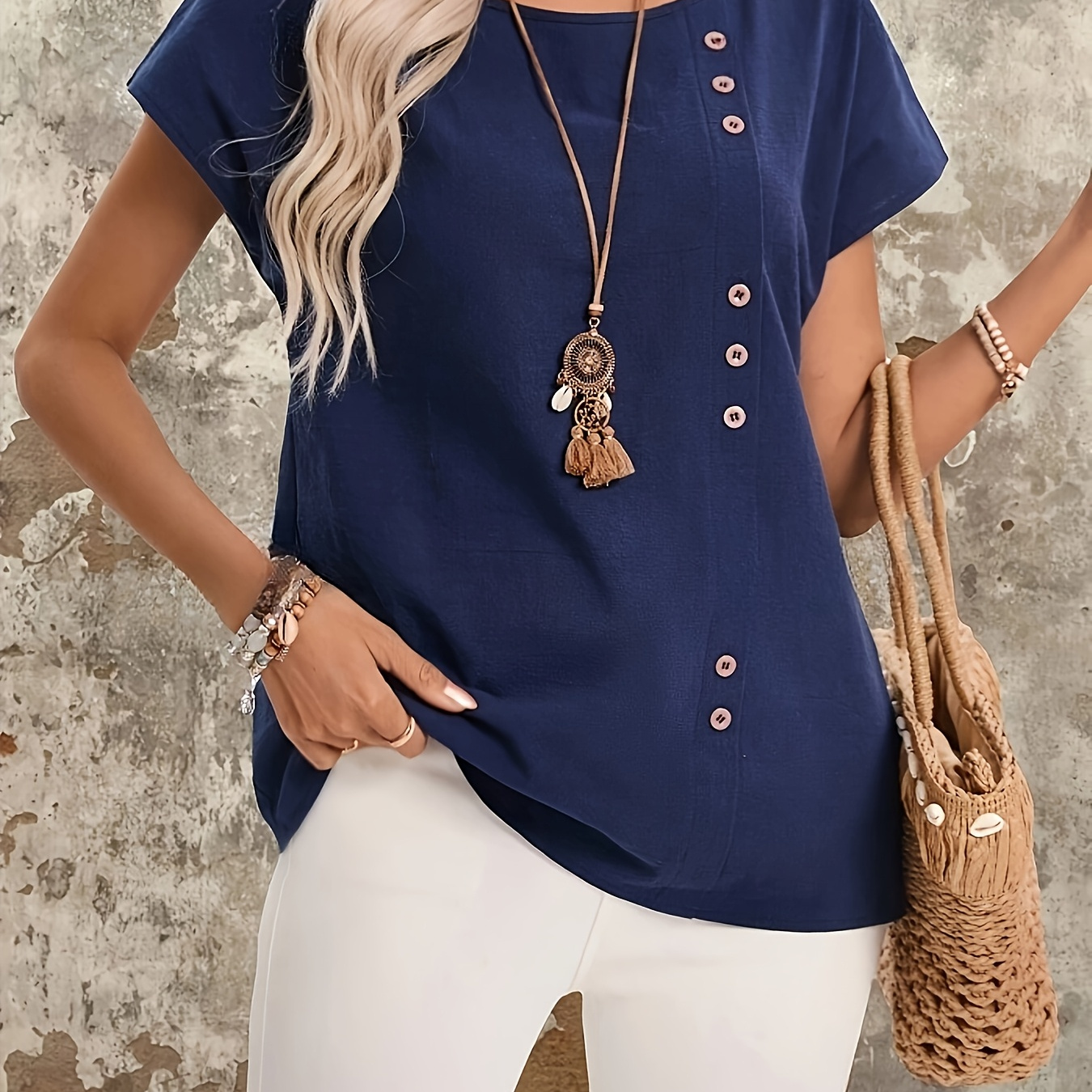 Elegant Linen- Crew Neck Blouse With Button Detail - Machine Washable, Non-sheer - Spring/summer/fall
Elegant Linen- Crew Neck Blouse With Button Detail - Machine Washable, Non-sheer - Spring/summer/fall
