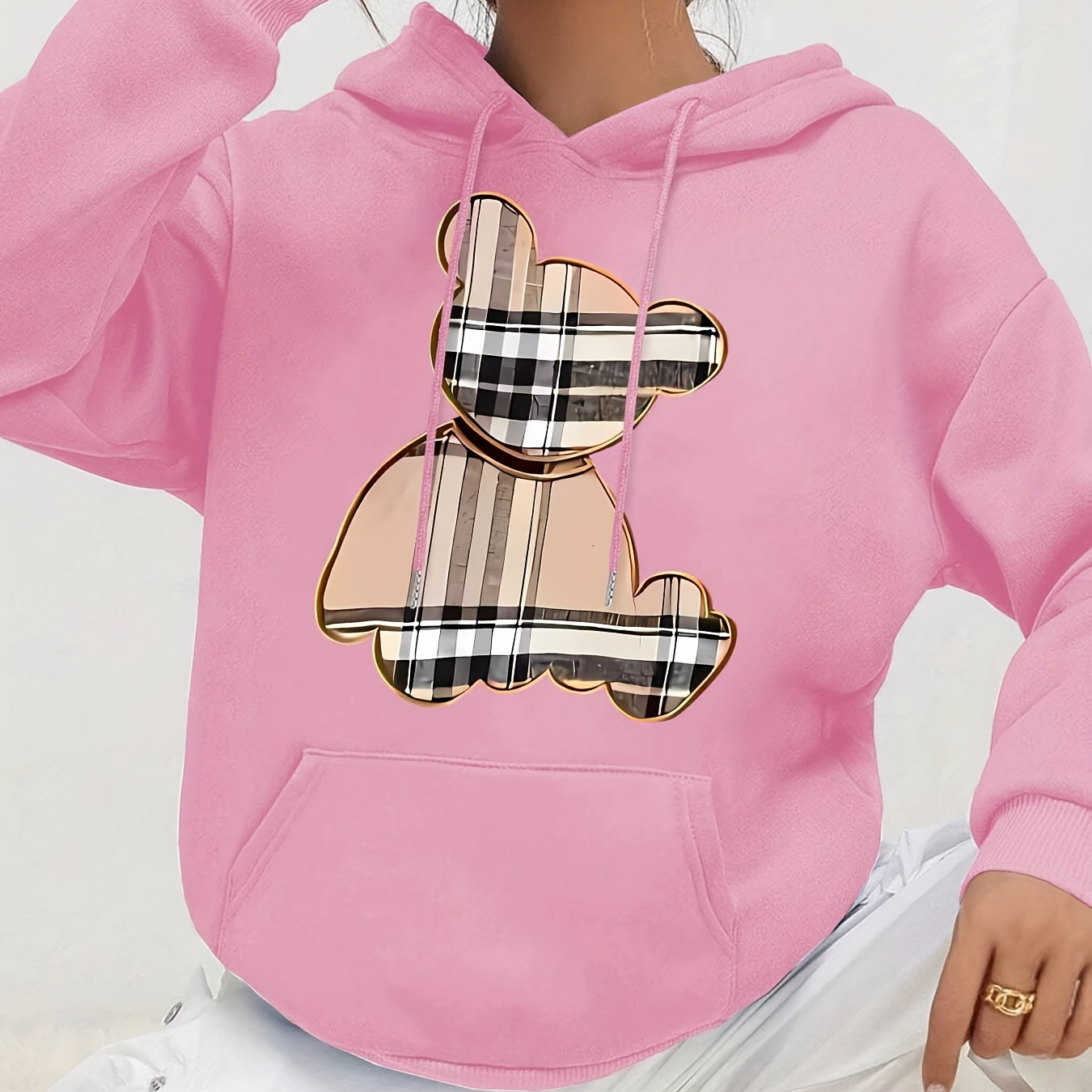 Bear Printed Women's Sweatshirt, Long Sleeve, With Pockets, Casual Sports Hoodie For Fall And Winter
Bear Printed Women's Sweatshirt, Long Sleeve, With Pockets, Casual Sports Hoodie For Fall And Winter