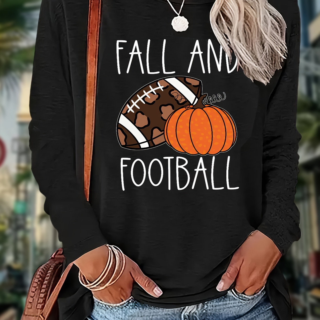 Fall & Football Print T-shirt, Long Sleeve Crew Neck Casual Top For Fall & Spring, Women's Clothing
Fall & Football Print T-shirt, Long Sleeve Crew Neck Casual Top For Fall & Spring, Women's Clothing