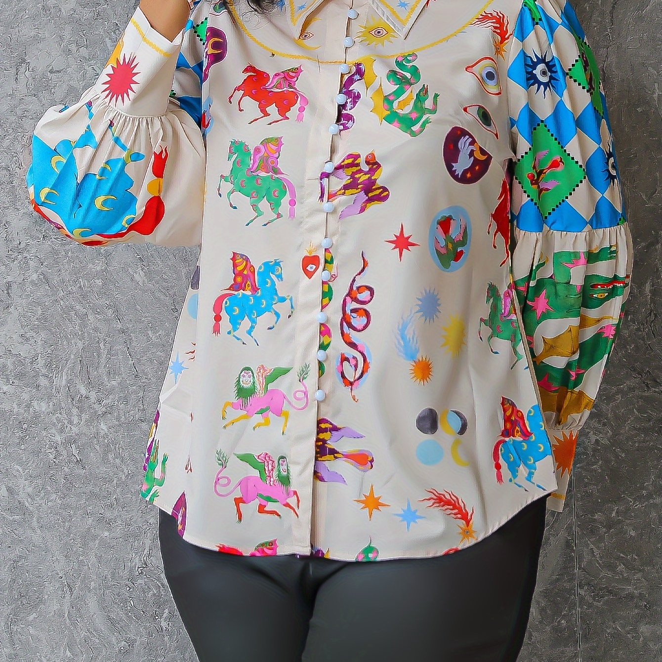 Plus Size Cartoon Animals Print Blouse, Casual Lapel Neck Button Front Short Sleeve Blouse For , Women's Plus Size Clothing
Plus Size Cartoon Animals Print Blouse, Casual Lapel Neck Button Front Short Sleeve Blouse For , Women's Plus Size Clothing