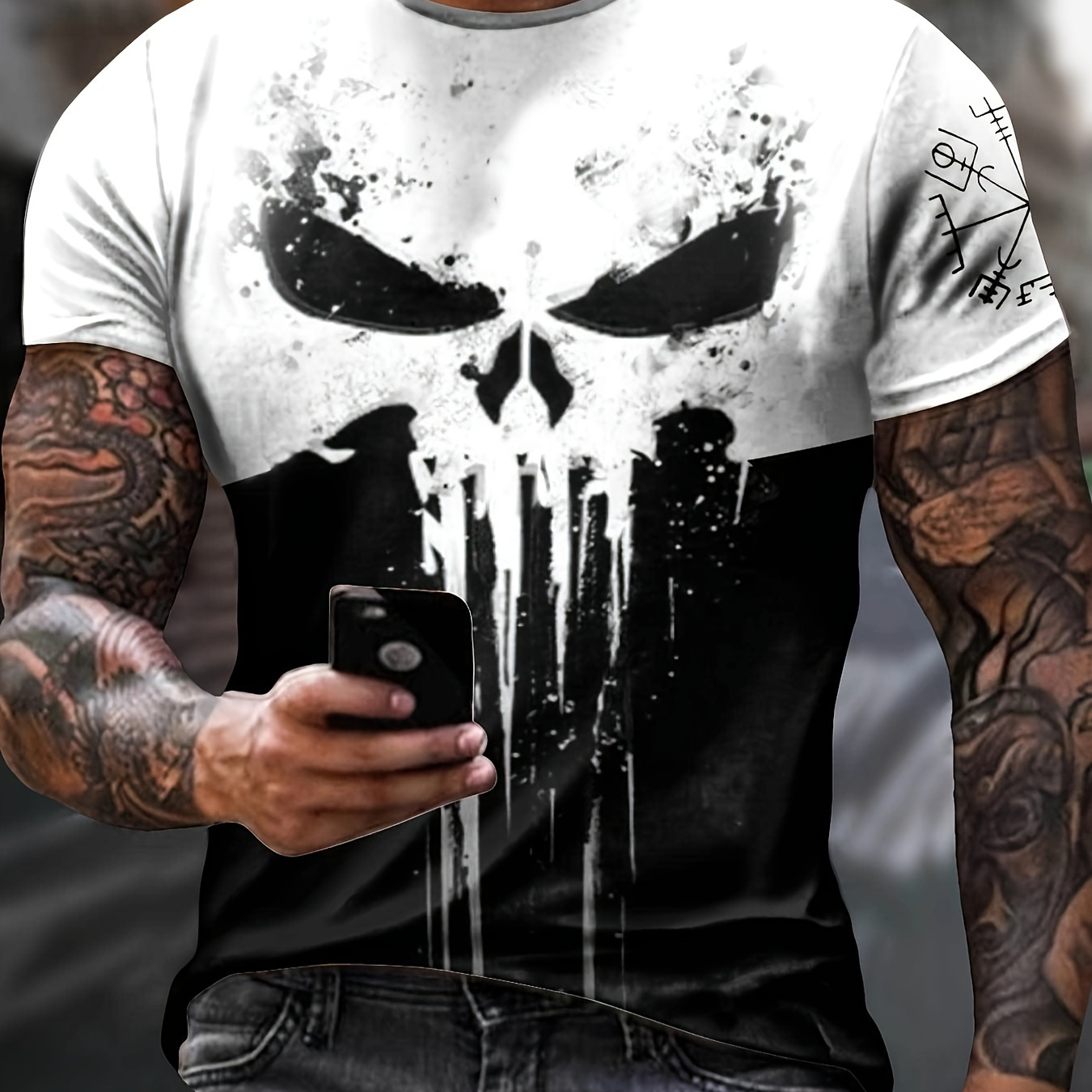 3d Skull Print Men's Trendy Short Sleeve Crew Neck T-shirt, Summer Outdoor, Skull Shirt
3d Skull Print Men's Trendy Short Sleeve Crew Neck T-shirt, Summer Outdoor, Skull Shirt