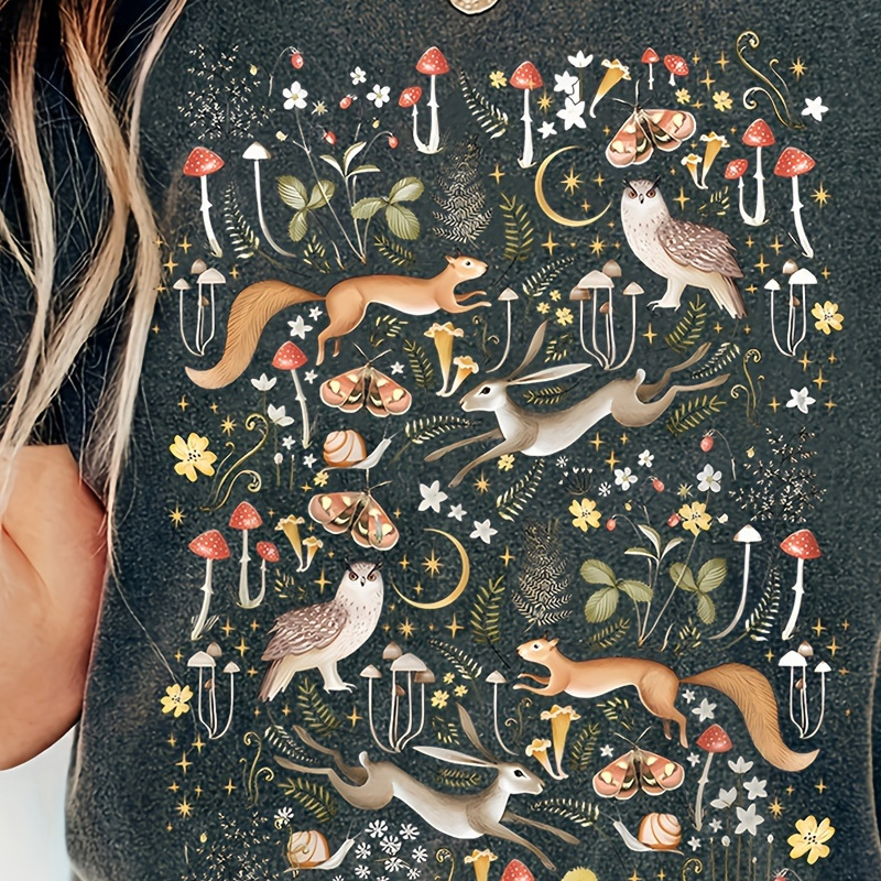A Ladies' Casual Deer Design Vintage Print T-shirt, Polyester Knit Round Neck Short-sleeved T-shirt, For Fall And Winter
A Ladies' Casual Deer Design Vintage Print T-shirt, Polyester Knit Round Neck Short-sleeved T-shirt, For Fall And Winter