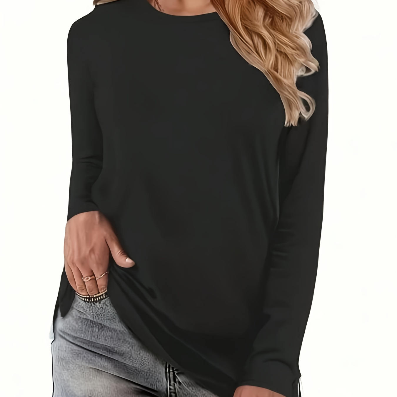 Plus Size Solid Color T-shirt, Casual Long Sleeve Crew Neck Top For Spring & Fall, Women's Plus Size Clothing
Plus Size Solid Color T-shirt, Casual Long Sleeve Crew Neck Top For Spring & Fall, Women's Plus Size Clothing