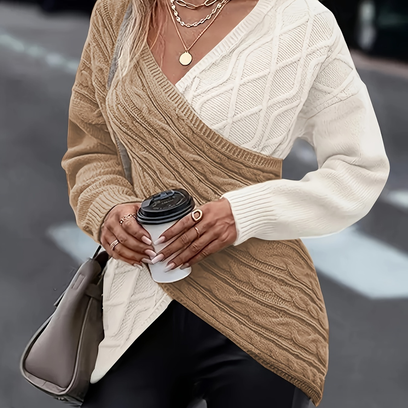 Plus Size Elegant V-neck Sweater For Women - Chic Off-shoulder Cable Knit Pullover With Diamond Pattern, Fall/winter, Plus Size Sweaters
Plus Size Elegant V-neck Sweater For Women - Chic Off-shoulder Cable Knit Pullover With Diamond Pattern, Fall/winter, Plus Size Sweaters