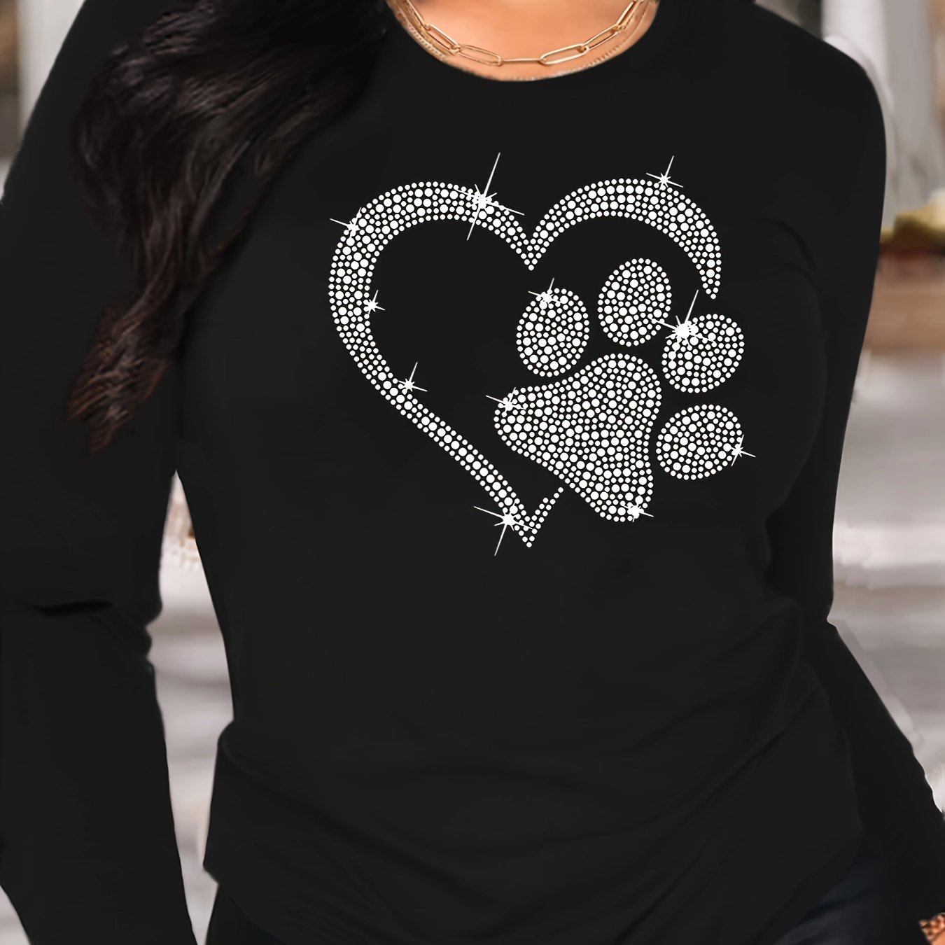 Women's Casual Long Sleeve T-shirt With Heart And Paw , Polyester Knit Fabric, Comfort, Round Neckline - Fashionable Top
Women's Casual Long Sleeve T-shirt With Heart And Paw , Polyester Knit Fabric, Comfort, Round Neckline - Fashionable Top