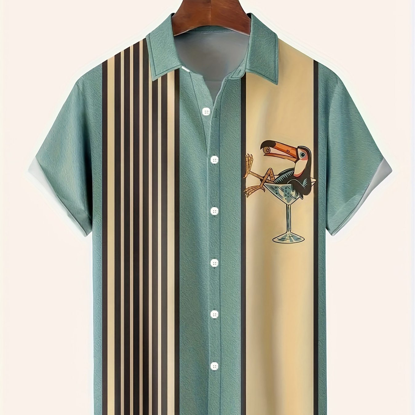 Men's Casual Short-sleeved Striped Button-down Shirt With Printed Design, Polyester Woven Fabric, Relaxed Fit, Summer Collection
Men's Casual Short-sleeved Striped Button-down Shirt With Printed Design, Polyester Woven Fabric, Relaxed Fit, Summer Collection
