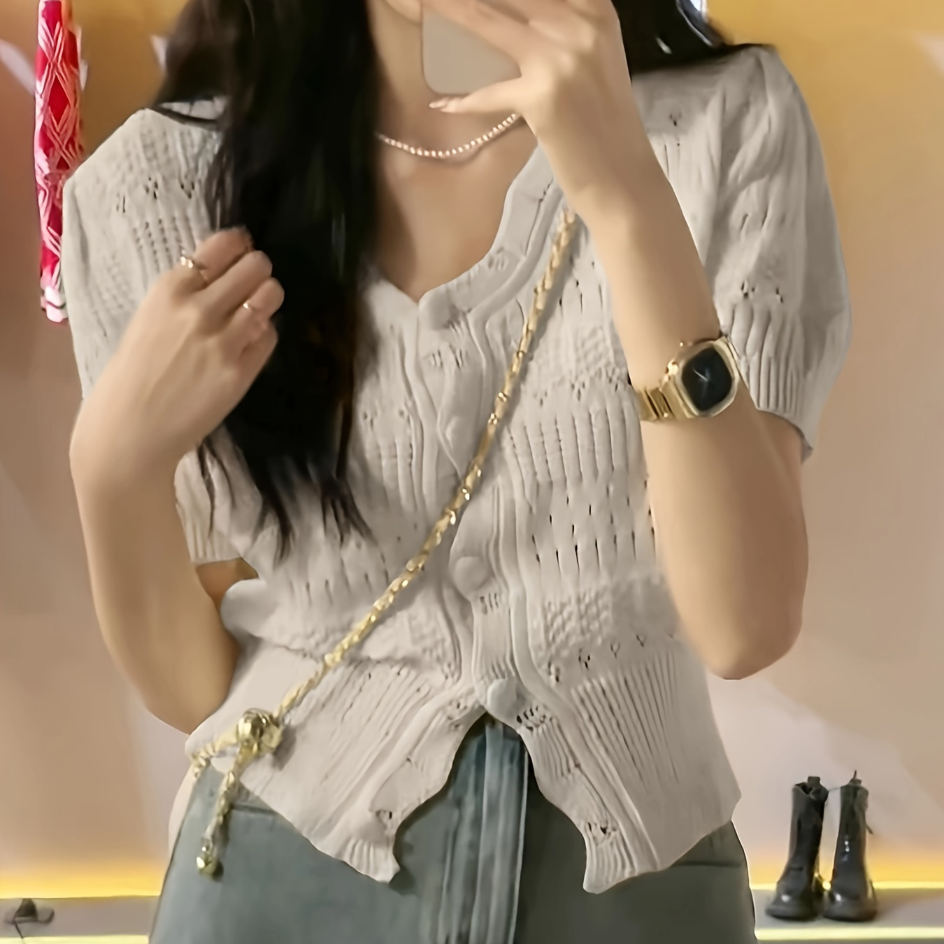 Button Front Knit Cardigan, Chic Short Sleeve Top For Spring & Summer, Women's Clothing
Button Front Knit Cardigan, Chic Short Sleeve Top For Spring & Summer, Women's Clothing