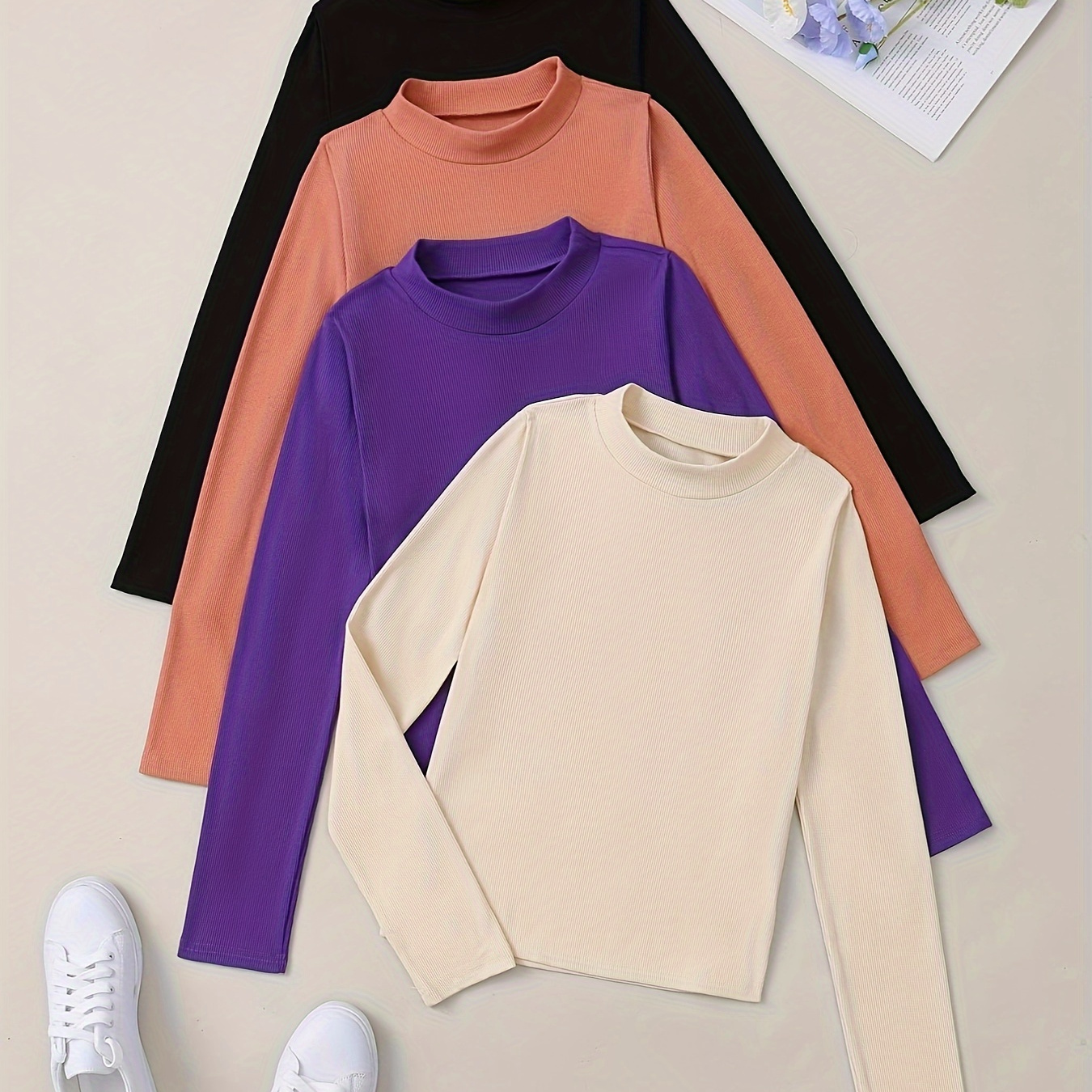 4 Pack Mock Neck T-shirts, Casual Long Sleeve T-shirts For Spring & Fall, Women's Clothing
4 Pack Mock Neck T-shirts, Casual Long Sleeve T-shirts For Spring & Fall, Women's Clothing