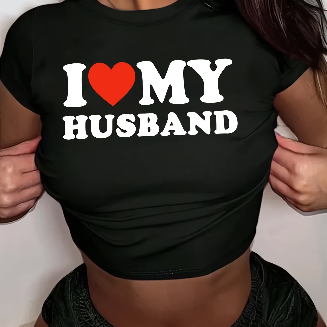I Love My Husband Print Crew Neck T-shirt, Y2k Short Sleeve Crop Top For Spring & Summer, Women's Clothing
I Love My Husband Print Crew Neck T-shirt, Y2k Short Sleeve Crop Top For Spring & Summer, Women's Clothing