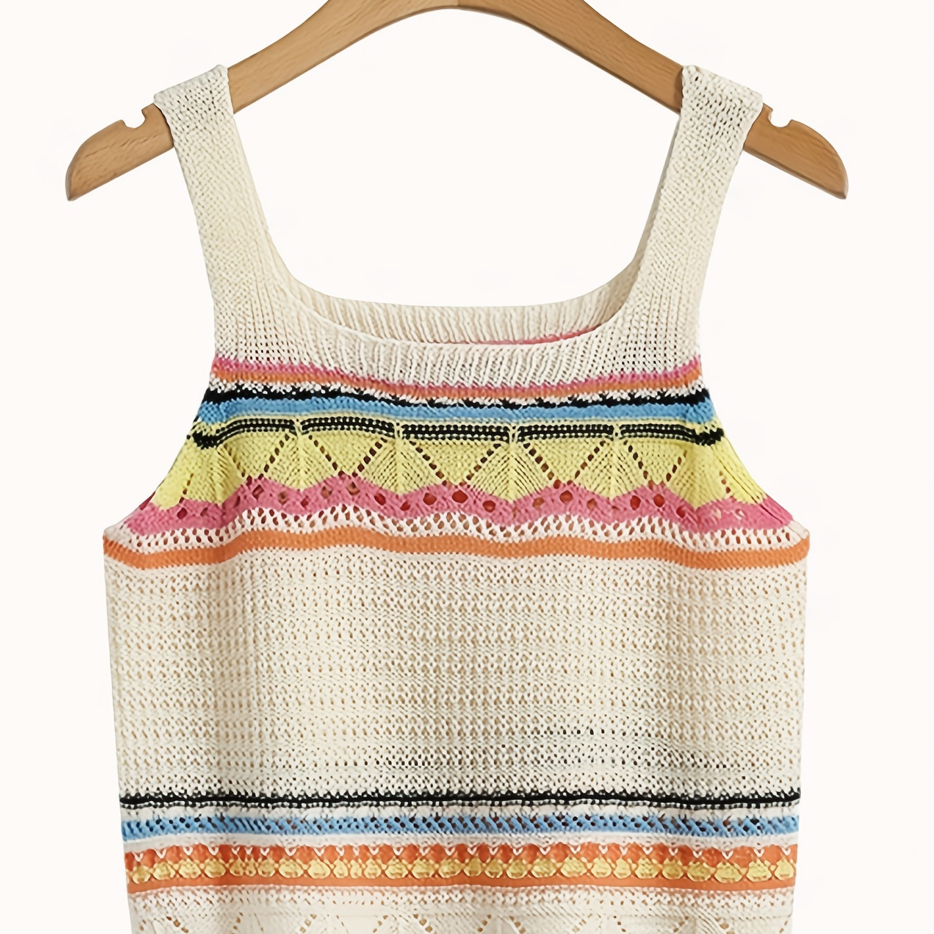 Rainbow Striped Square Neck Tank Top, Casual Sleeveless Knitted Tank Top For Summer, Women's Clothing
Rainbow Striped Square Neck Tank Top, Casual Sleeveless Knitted Tank Top For Summer, Women's Clothing