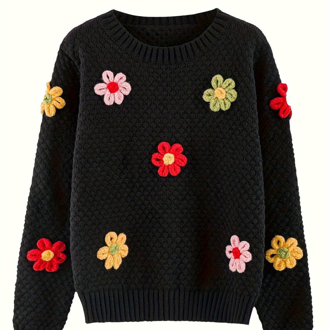 Floral Decor Crew Neck Knitted Sweater, Casual Long Sleeve Pullover Sweater For Fall & Winter, Women's Clothing
Floral Decor Crew Neck Knitted Sweater, Casual Long Sleeve Pullover Sweater For Fall & Winter, Women's Clothing