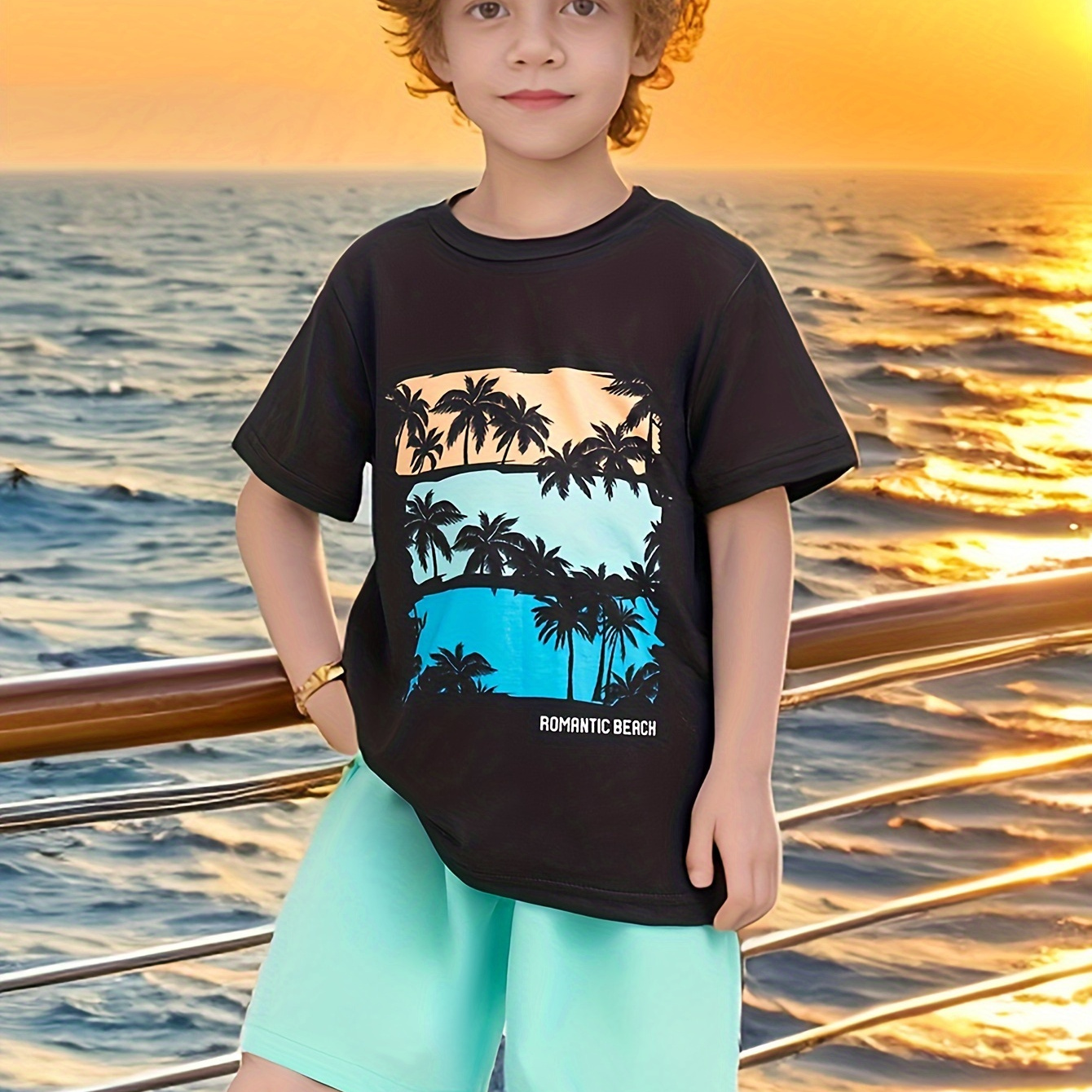 2pcs Boys Casual Coconut Tree Graphic Print Short Sleeve T-shirt & Shorts Set, Comfy Summer Boys Clothes
2pcs Boys Casual Coconut Tree Graphic Print Short Sleeve T-shirt & Shorts Set, Comfy Summer Boys Clothes