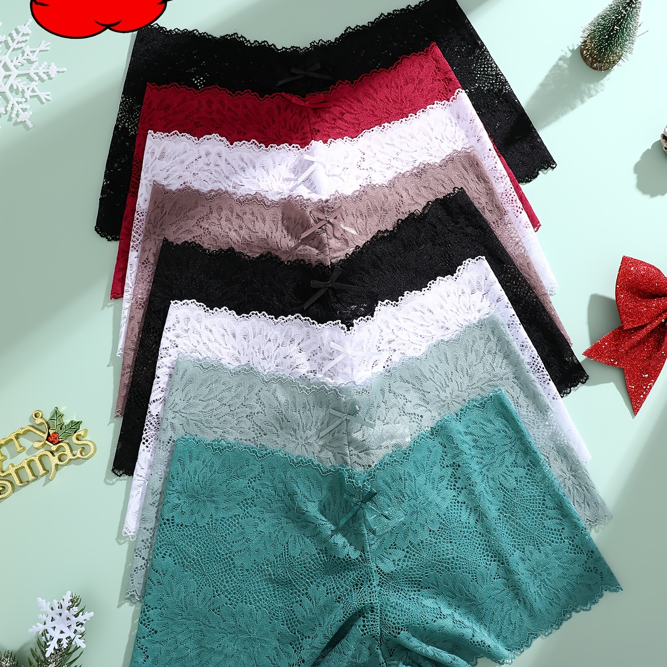 8pcs Set Of Full Lace Square Underwear With Lace , Elegant, Sexy, Comfortable, Breathable And Underwear, Suitable For Daily Commuting And Holiday Gifts, Women's Underwear And Panties - Christmas Theme
8pcs Set Of Full Lace Square Underwear With Lace , Elegant, Sexy, Comfortable, Breathable And Underwear, Suitable For Daily Commuting And Holiday Gifts, Women's Underwear And Panties - Christmas Theme