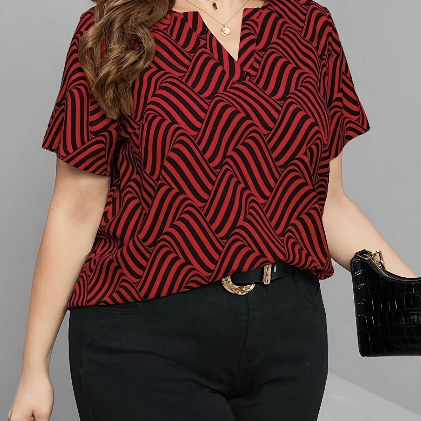 Plus Size Geometric Print Top, Casual Notch Neck Short Sleeve Top, Women's Plus Size clothing
Plus Size Geometric Print Top, Casual Notch Neck Short Sleeve Top, Women's Plus Size clothing