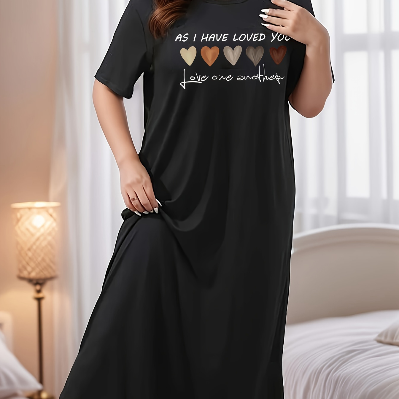 Size Women's Casual Dress With Heart & Letter Design - Comfy Short Sleeve, Round Neck, Stretch Fabric, Machine Washable - Spring/summer
Size Women's Casual Dress With Heart & Letter Design - Comfy Short Sleeve, Round Neck, Stretch Fabric, Machine Washable - Spring/summer