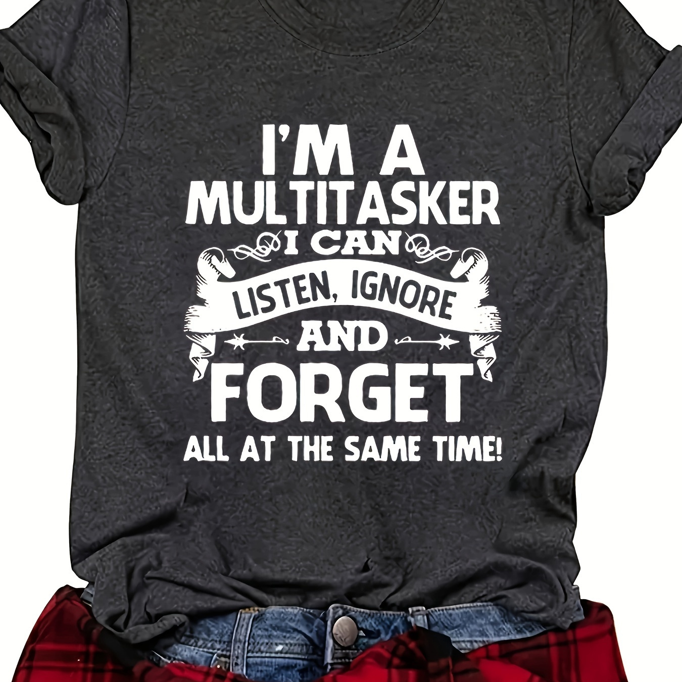 Plus Size Multitasker Print T-shirt, Casual Short Sleeve Crew Neck Top For Spring & Summer, Women's Plus Size Clothing
Plus Size Multitasker Print T-shirt, Casual Short Sleeve Crew Neck Top For Spring & Summer, Women's Plus Size Clothing
