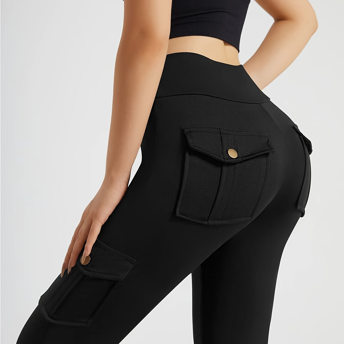 Women's High-waisted Cargo Leggings, Solid With Pockets, Stretchy Pants For Casual Activewear
Women's High-waisted Cargo Leggings, Solid With Pockets, Stretchy Pants For Casual Activewear
