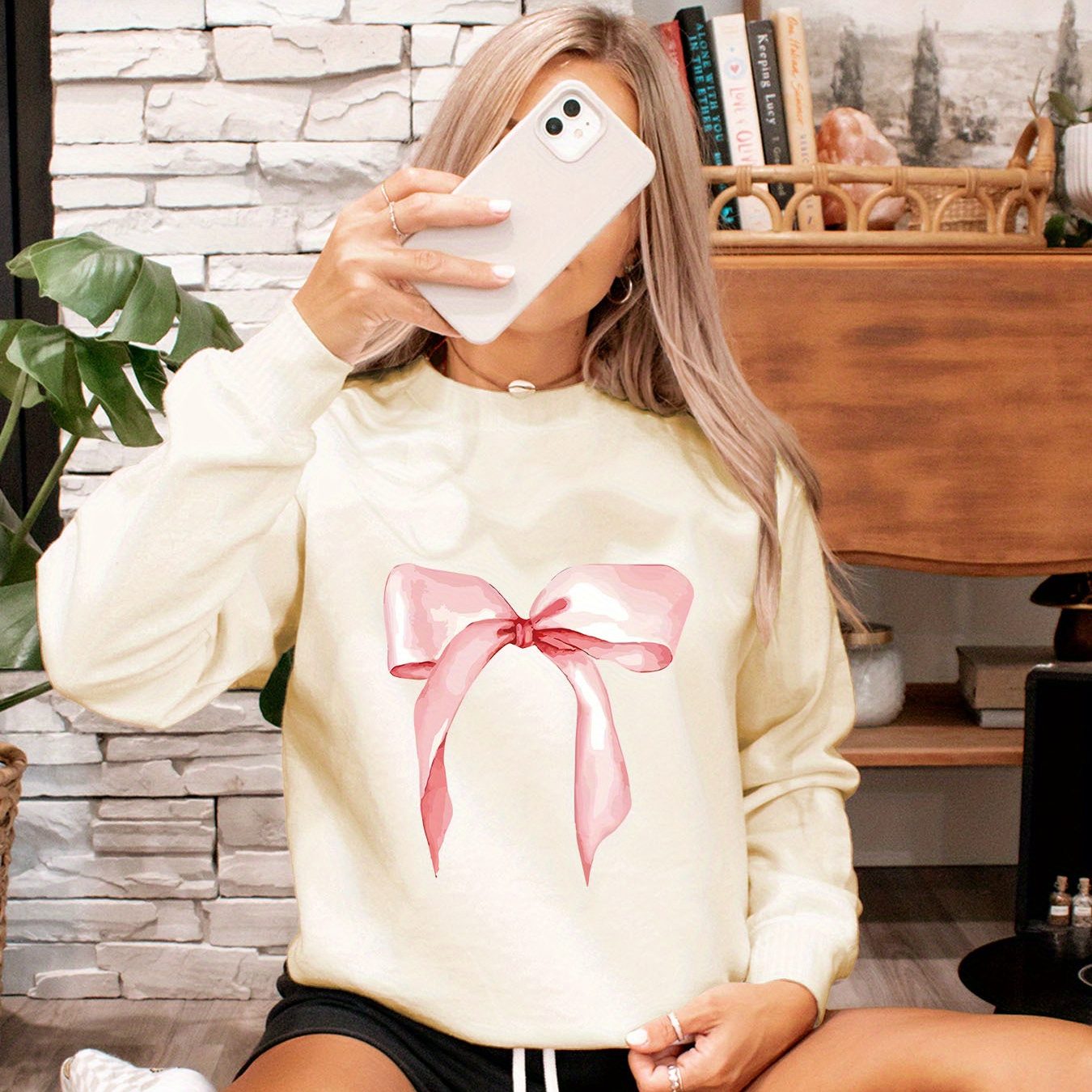 Casual Crew Neck Long Sleeve Sweatshirt With Bow Print - 100% Polyester Knit Fabric, Drawing Pattern, Spring/fall Comfort Fit Pullover
Casual Crew Neck Long Sleeve Sweatshirt With Bow Print - 100% Polyester Knit Fabric, Drawing Pattern, Spring/fall Comfort Fit Pullover