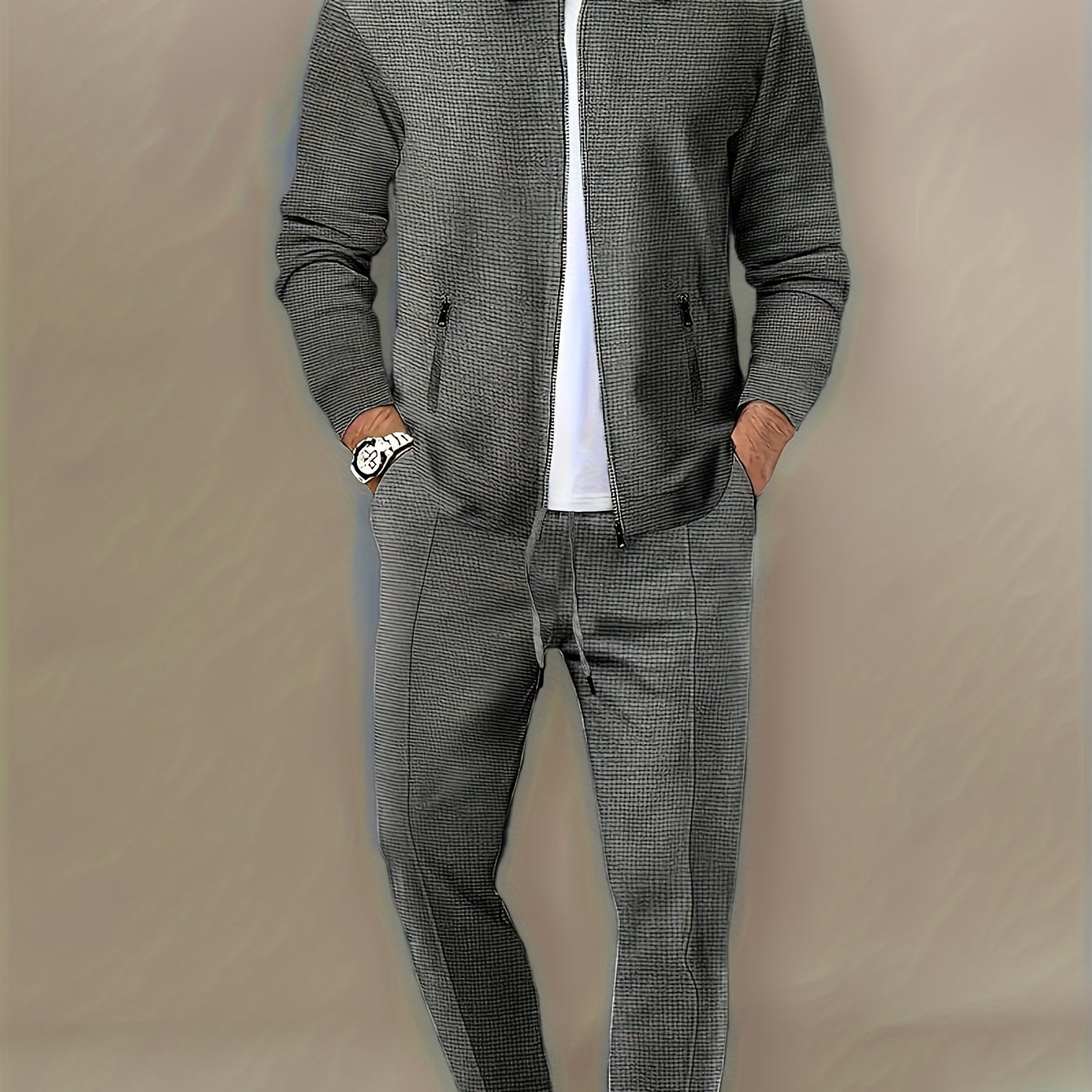 Men's Casual Polyester Sports Suit Set, Solid Color Knit Fabric, Lapel Collar, Zipper , Regular Fit For Outdoor Activities, Running, Hiking, Fishing, Cycling, Basketball -
Men's Casual Polyester Sports Suit Set, Solid Color Knit Fabric, Lapel Collar, Zipper , Regular Fit For Outdoor Activities, Running, Hiking, Fishing, Cycling, Basketball -