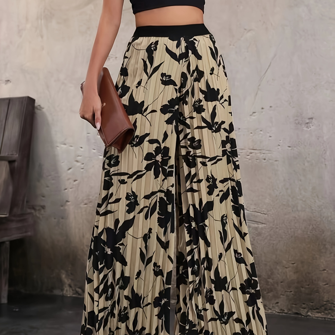 Floral Print Wide Leg Pants, Elegant Elastic High Waist Pleated Pants For Spring & Summer, Women's Clothing
Floral Print Wide Leg Pants, Elegant Elastic High Waist Pleated Pants For Spring & Summer, Women's Clothing
