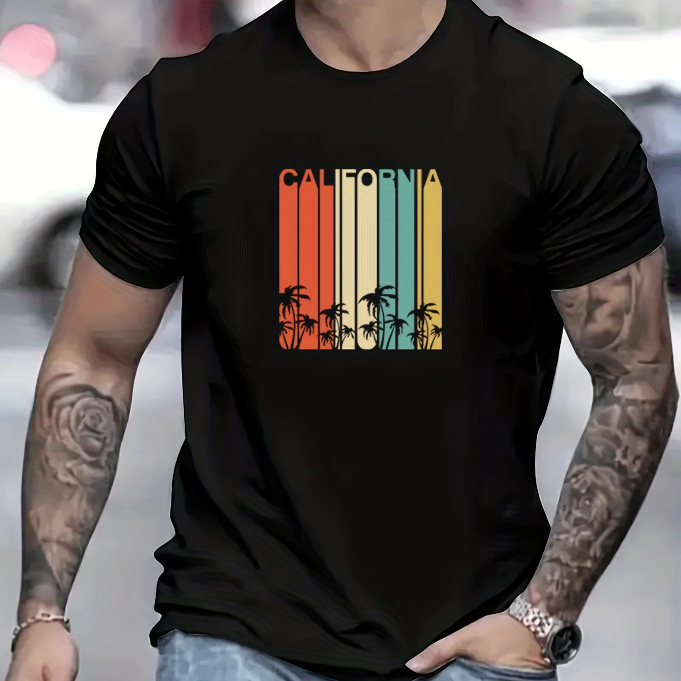 Coconut Palm Print T-shirt, Men's Casual Street Style Stretch Round Neck Tee Shirt For Summer
Coconut Palm Print T-shirt, Men's Casual Street Style Stretch Round Neck Tee Shirt For Summer