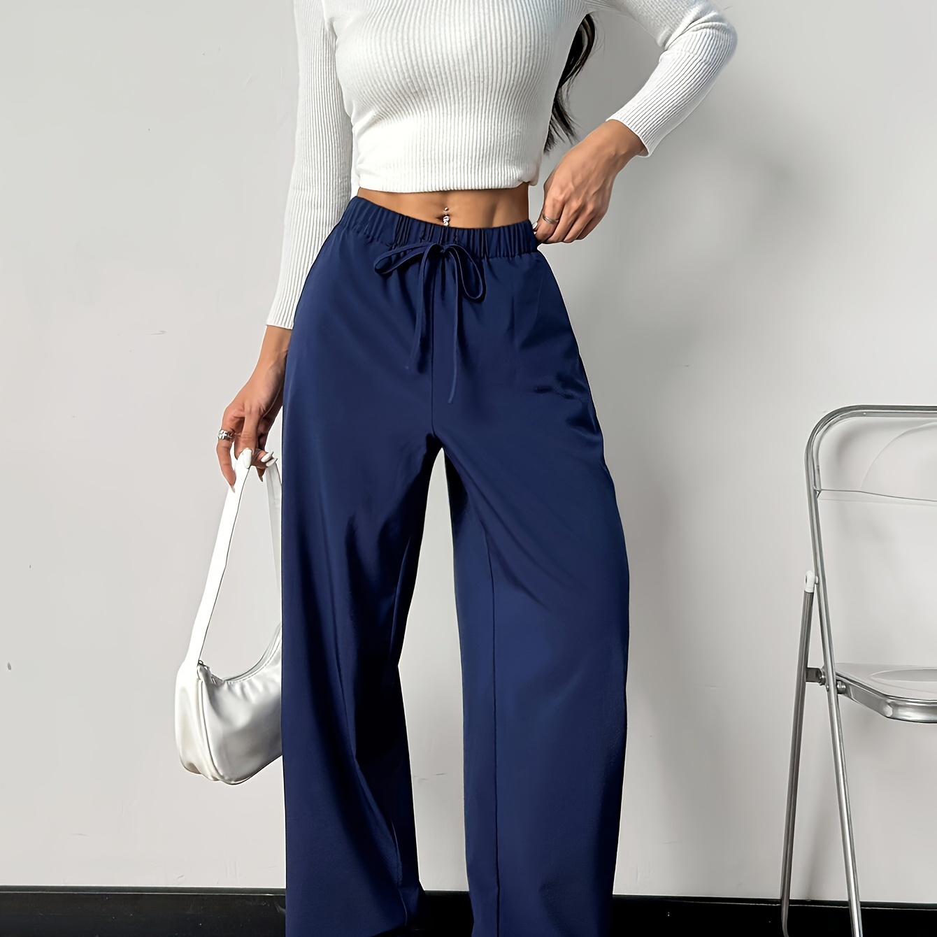 Women's Solid Color Straight Leg Pants With Pockets, Polyester 95%, Spandex 5%, , Woven - Navy Blue
Women's Solid Color Straight Leg Pants With Pockets, Polyester 95%, Spandex 5%, , Woven - Navy Blue