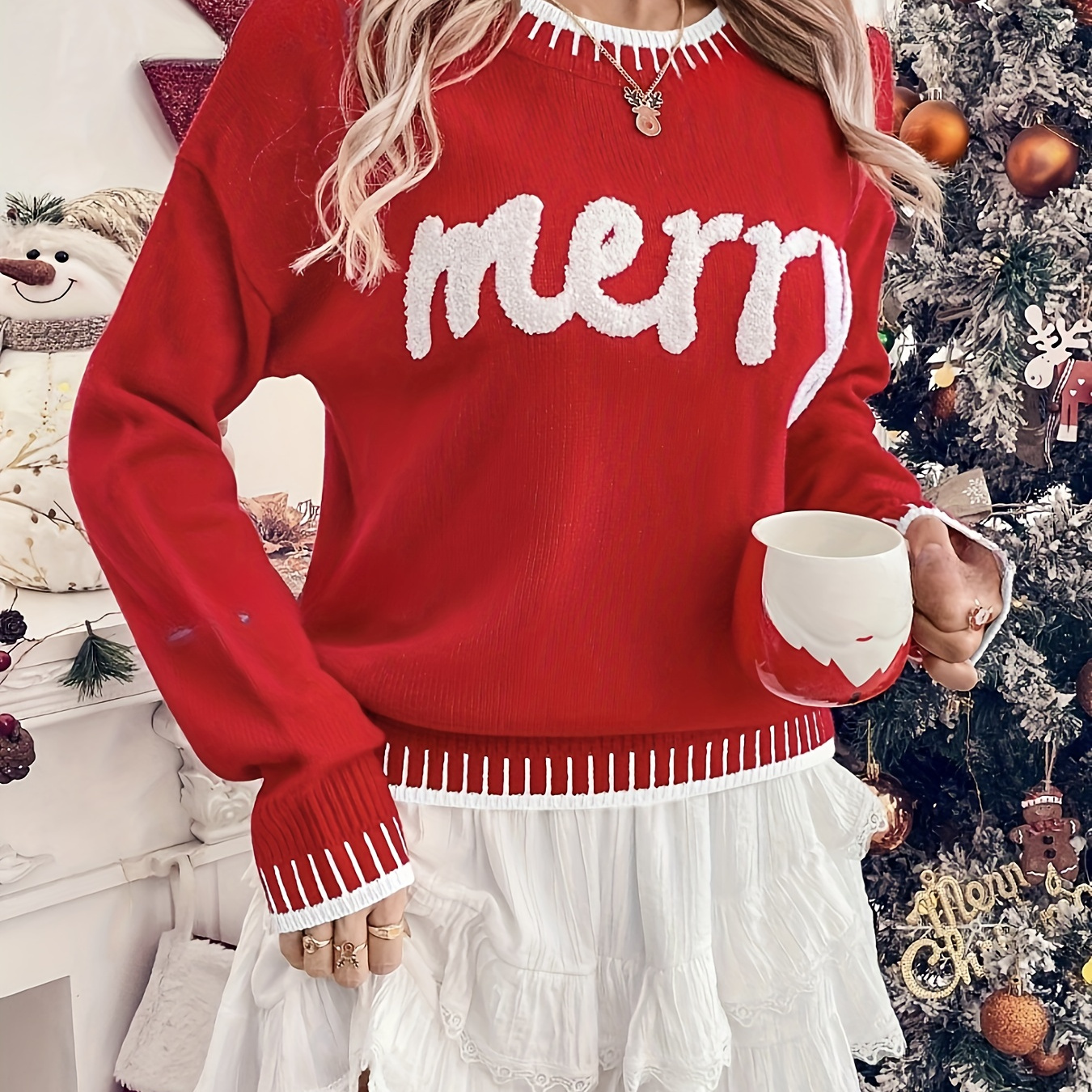 Elegant Christmas Letter Jacquard Knit Sweater For Women - Cozy Long Sleeve Pullover, Fall & Winter
Elegant Christmas Letter Jacquard Knit Sweater For Women - Cozy Long Sleeve Pullover, Fall & Winter