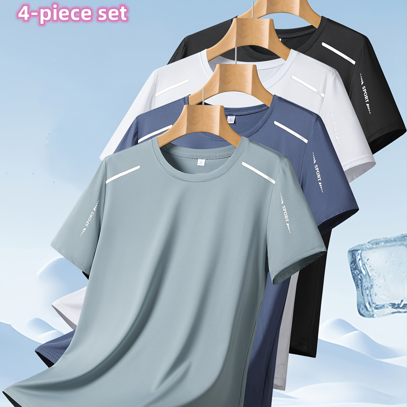 4pcs Set Of Men's Moisture-wicking Athletic T-shirts - Breathable Moisture-wicking Crew Neck Short Sleeve Tops, , Solid Color, Knit Fabric, Medium Stretch, Regular Fit
4pcs Set Of Men's Moisture-wicking Athletic T-shirts - Breathable Moisture-wicking Crew Neck Short Sleeve Tops, , Solid Color, Knit Fabric, Medium Stretch, Regular Fit