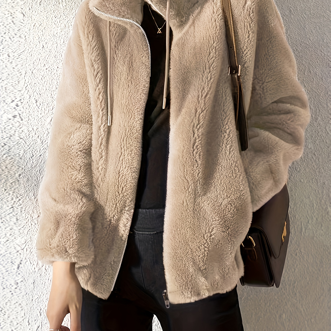 Drawstring Teddy Coat, Casual Zip Up Long Sleeve Warm Outerwear, Women's Clothing
Drawstring Teddy Coat, Casual Zip Up Long Sleeve Warm Outerwear, Women's Clothing