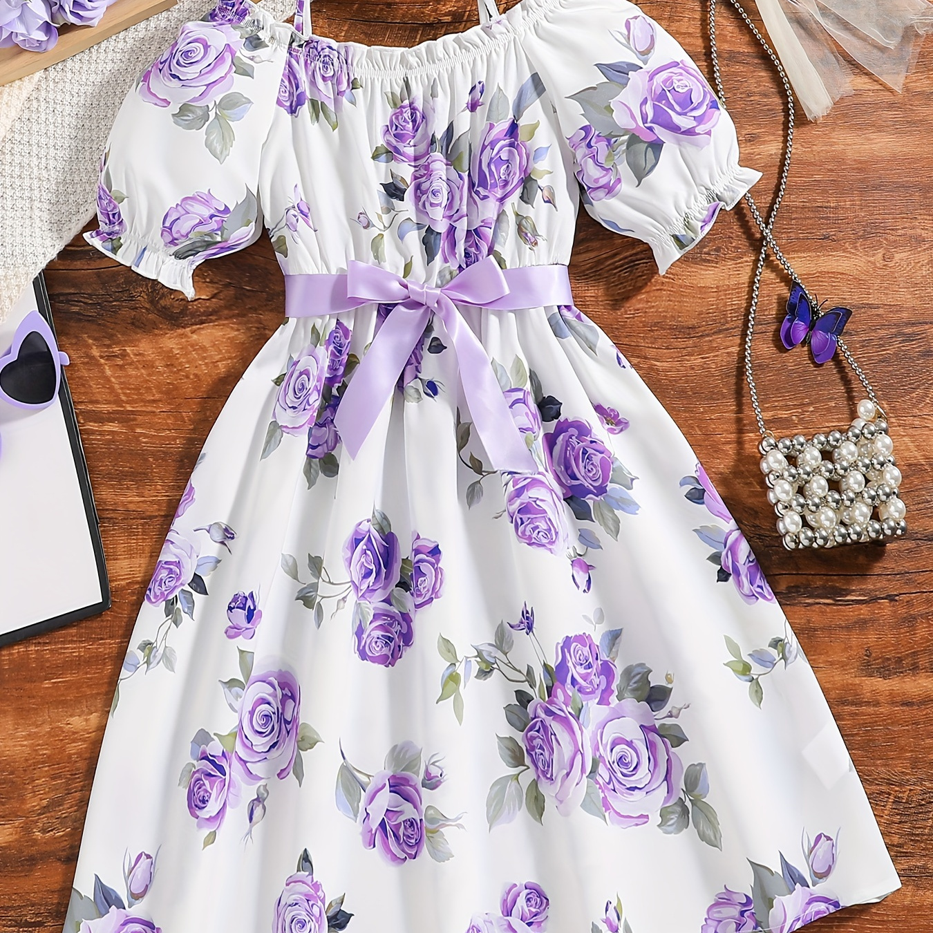 Elegant Girls Flower Graphic Cold Shoulder Puff Short Sleeve Dress With Bow Belt Summer Party
Elegant Girls Flower Graphic Cold Shoulder Puff Short Sleeve Dress With Bow Belt Summer Party