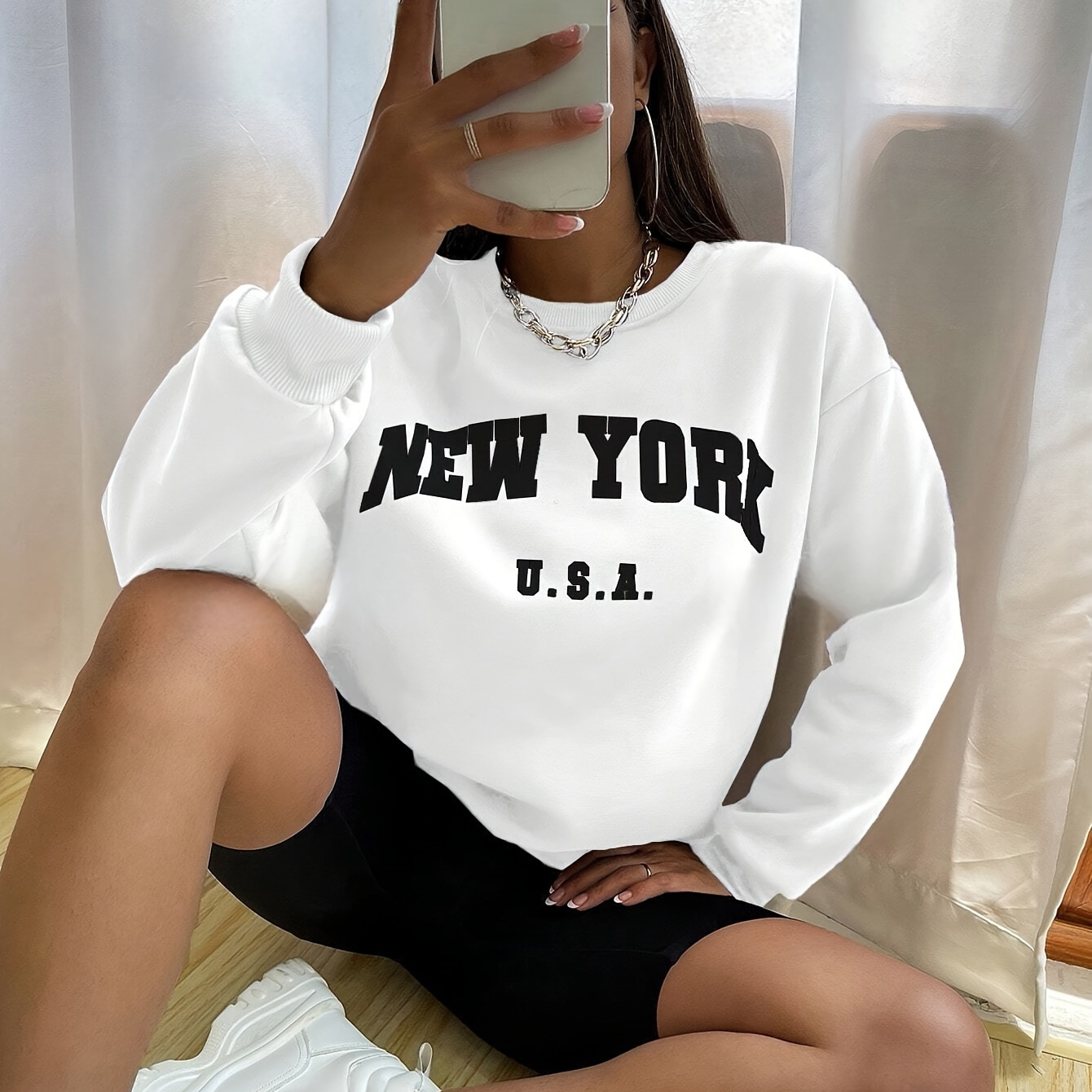 Sweat-shirt imprimé "New Letter", sweat-shirt décontracté à col rond pour l'hiver et , vêtements pour femmes
Sweat-shirt imprimé "New Letter", sweat-shirt décontracté à col rond pour l'hiver et , vêtements pour femmes