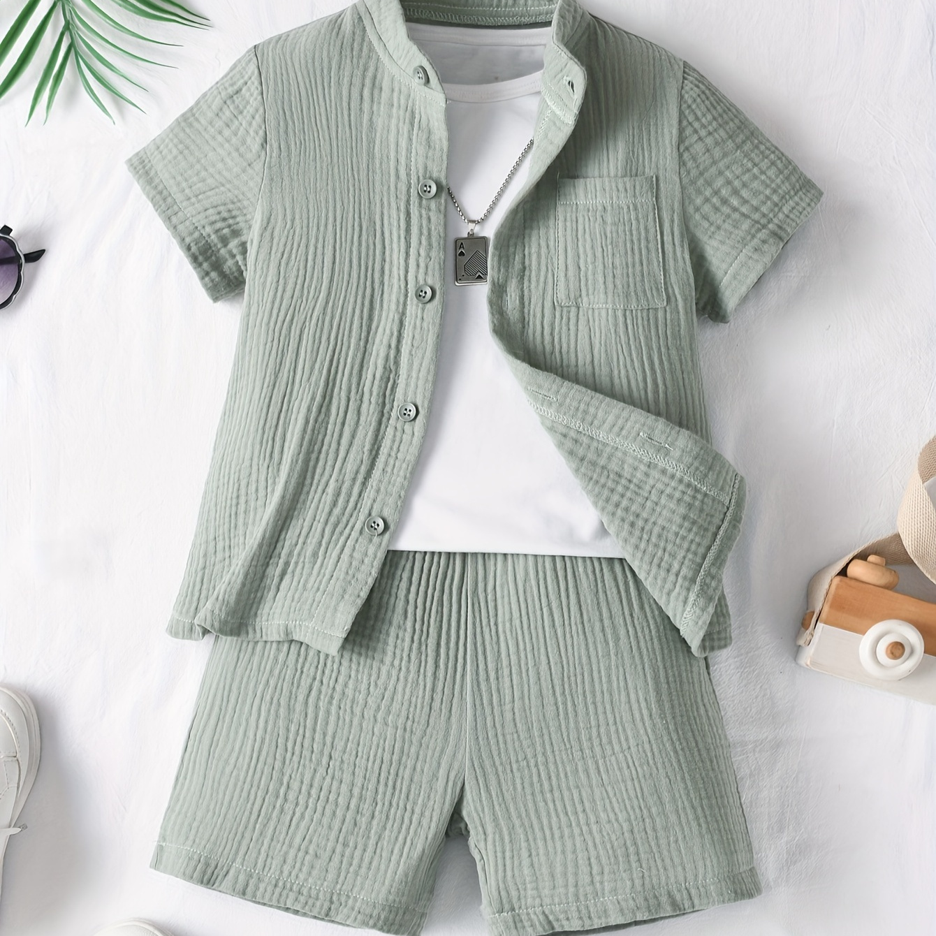 2pcs Boy's Breathable Summer Outfit, Trendy Woven Shirt & Comfy Shorts Set, Kids Clothing
2pcs Boy's Breathable Summer Outfit, Trendy Woven Shirt & Comfy Shorts Set, Kids Clothing