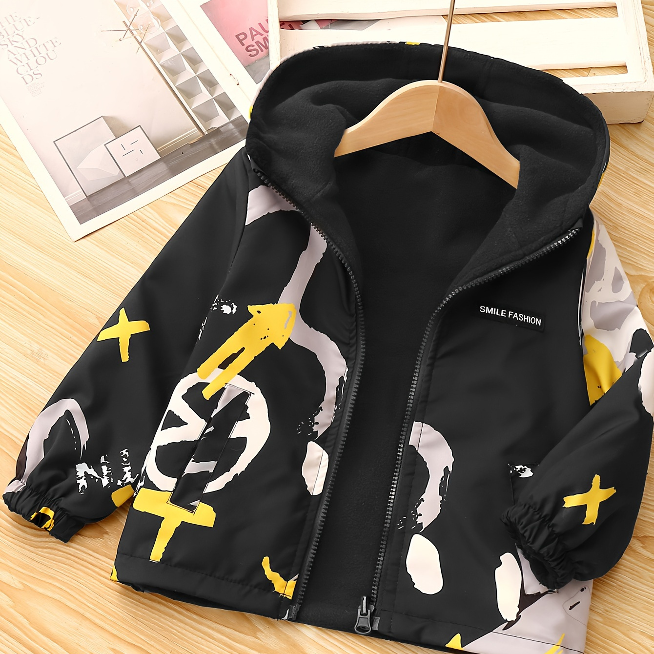 Kid's Geometric Pattern Fleece Jacket, Reversible Zip Up Hooded Coat, Boy's Clothes For Fall Winter Outdoor, As Gift
Kid's Geometric Pattern Fleece Jacket, Reversible Zip Up Hooded Coat, Boy's Clothes For Fall Winter Outdoor, As Gift