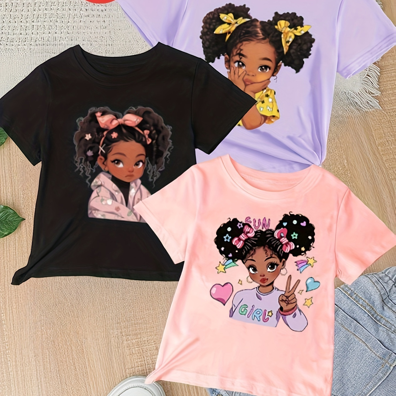 Cartoon Girl Series Graphic Print 3pcs Creative Cotton T-shirts, Soft & Elastic Comfy Crew Neck Short Sleeve Tee, Girls' Summer Tops
Cartoon Girl Series Graphic Print 3pcs Creative Cotton T-shirts, Soft & Elastic Comfy Crew Neck Short Sleeve Tee, Girls' Summer Tops