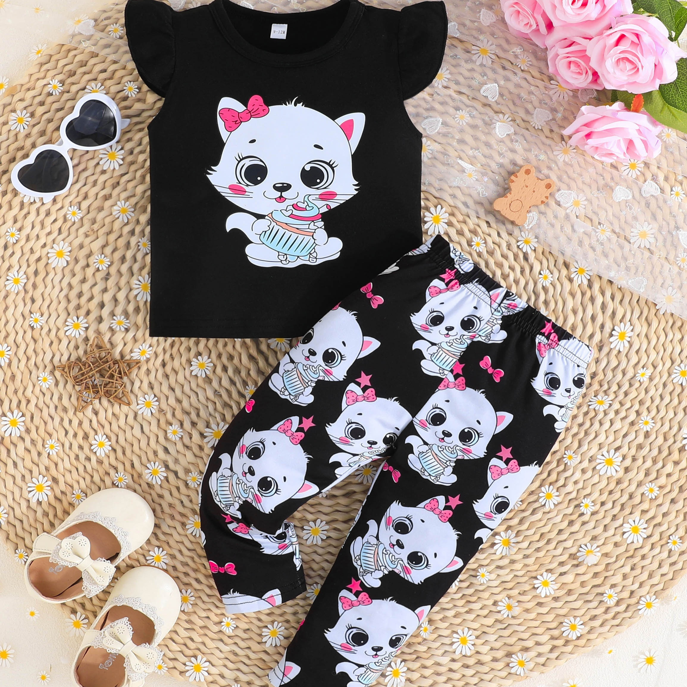 Baby's Cat Cupcake Print 2pcs Casual Outfit, Cap Sleeve Top & Pants Set, Toddler & Infant Girl's Clothes For Daily/holiday/party
Baby's Cat Cupcake Print 2pcs Casual Outfit, Cap Sleeve Top & Pants Set, Toddler & Infant Girl's Clothes For Daily/holiday/party