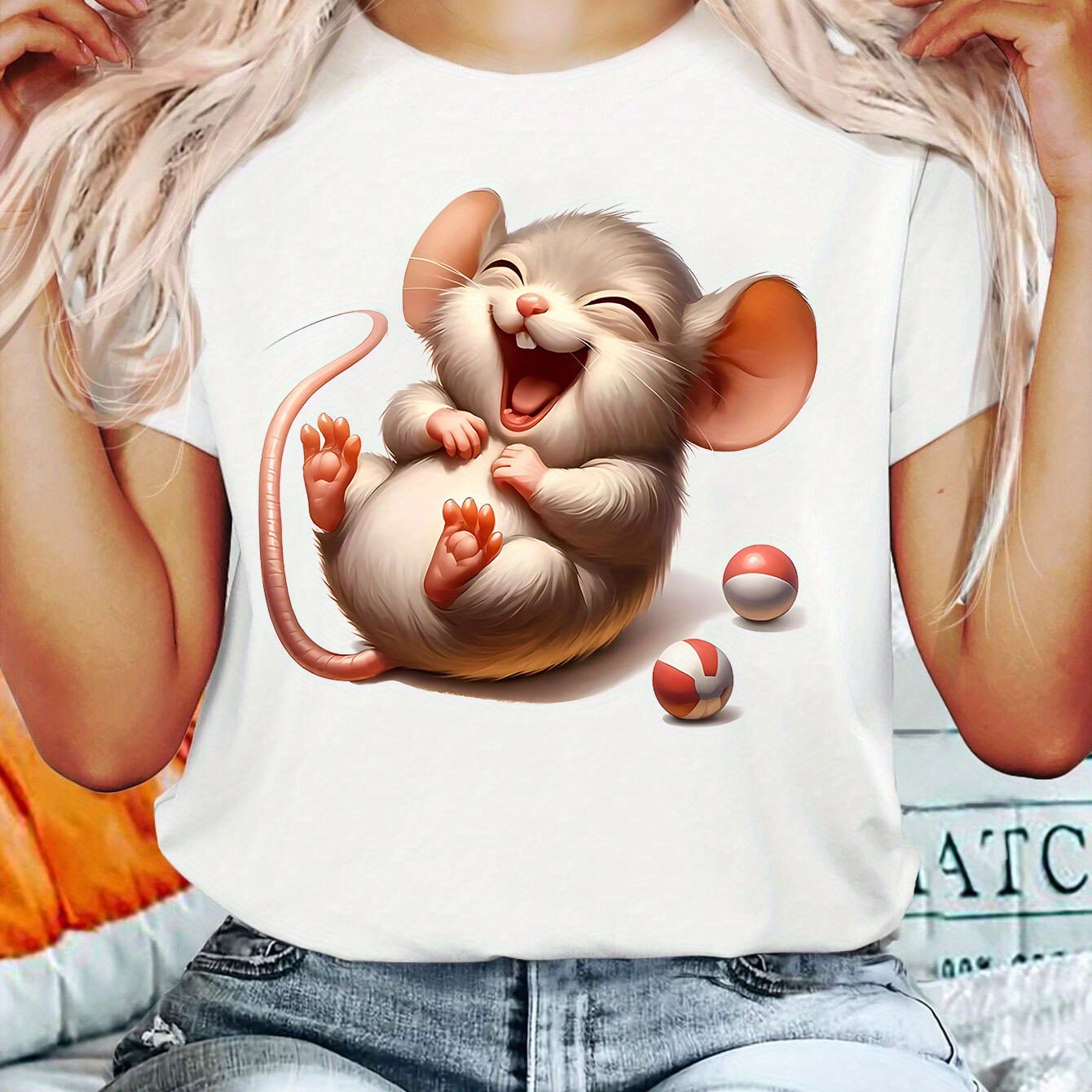 Cute Mouse Print Crew Neck T-shirt, Short Sleeve Casual Top For Summer & Spring, Women's Clothing
Cute Mouse Print Crew Neck T-shirt, Short Sleeve Casual Top For Summer & Spring, Women's Clothing