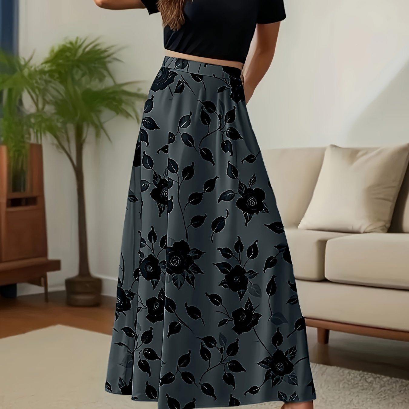 Plus Size Floral Print Skirt, Elegant High Waist A Line Skirt For Spring & Summer, Women's Plus Size Clothing
Plus Size Floral Print Skirt, Elegant High Waist A Line Skirt For Spring & Summer, Women's Plus Size Clothing