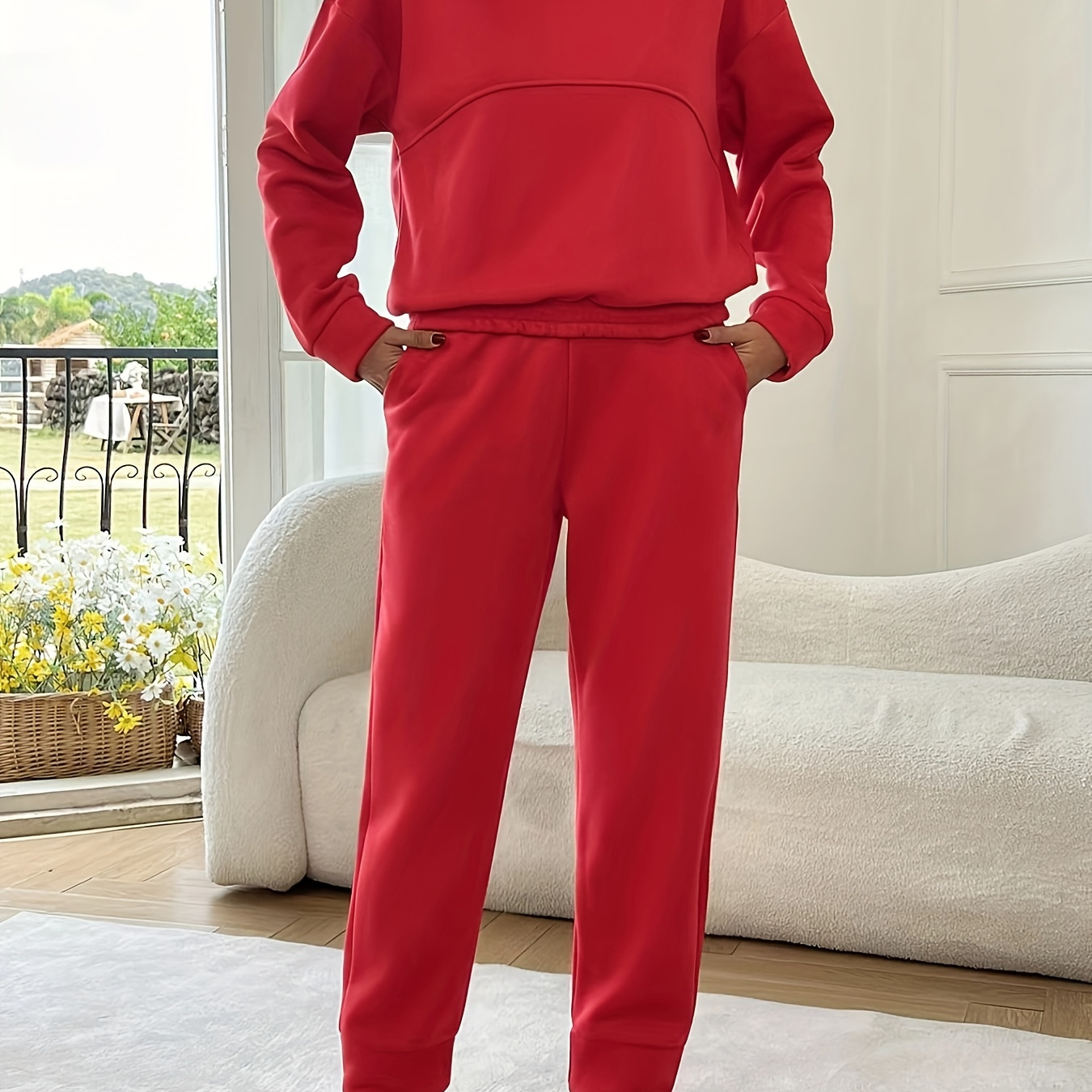 1 Set Women's Fashion Solid Color Hoodie And Pants Set, Long Sleeve Polyester Knit Fabric, Casual Fall/winter Outfit
1 Set Women's Fashion Solid Color Hoodie And Pants Set, Long Sleeve Polyester Knit Fabric, Casual Fall/winter Outfit