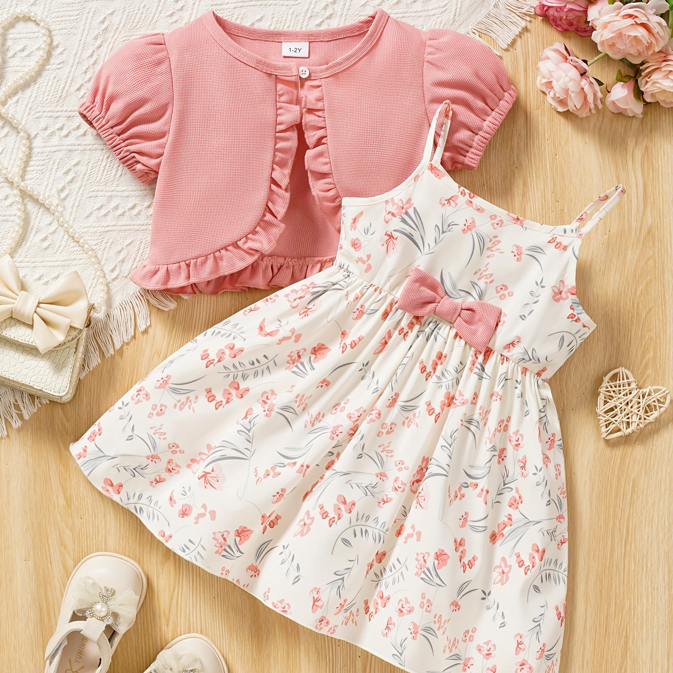 2-piece Girl's Ruffle Short-sleeve Cardigan Top + Bow Front Cami Dress Set Holiday Summer Outfits Girl Clothes
2-piece Girl's Ruffle Short-sleeve Cardigan Top + Bow Front Cami Dress Set Holiday Summer Outfits Girl Clothes