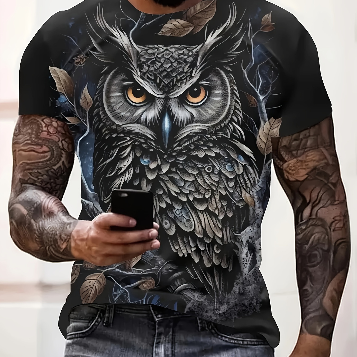 Men's Owl Print T-shirt, Casual Short Sleeve Crew Neck Tee, Men's Clothing For Outdoor
Men's Owl Print T-shirt, Casual Short Sleeve Crew Neck Tee, Men's Clothing For Outdoor