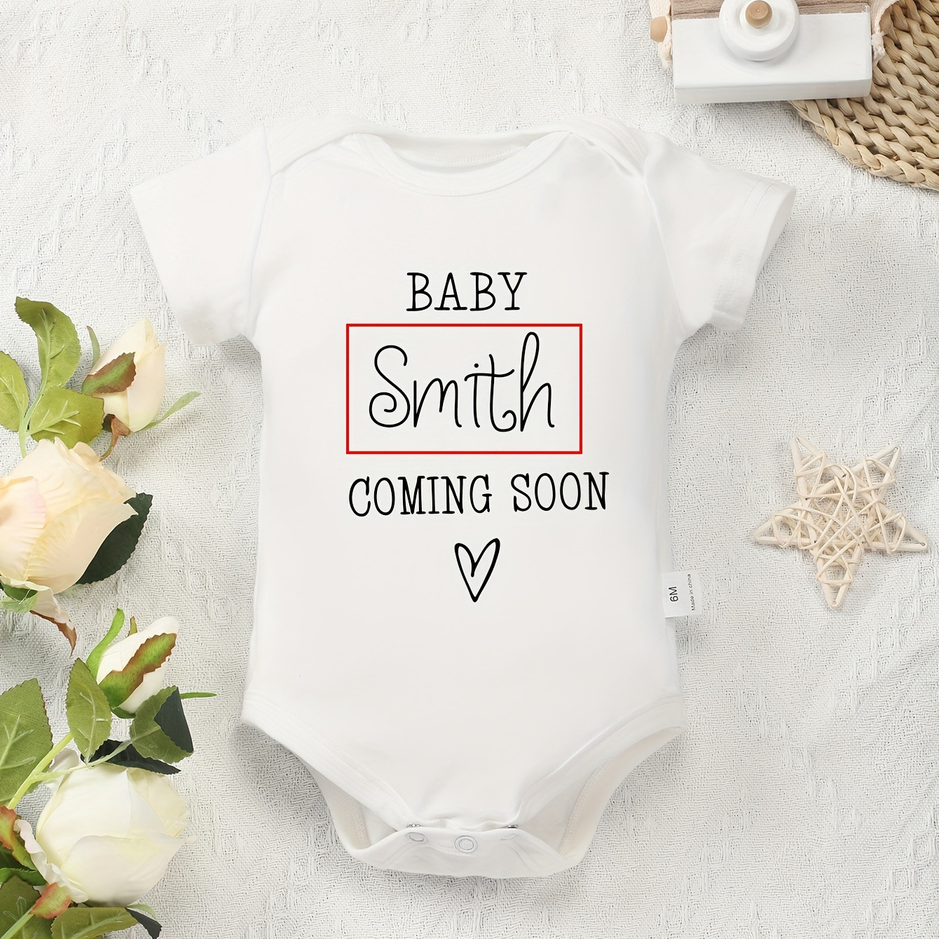 Baby... Coming Soon Name Customization Letter Print Baby Boy's Onesie, Baby's Personalized Clothing Cozy Short Sleeve Jumpsuit Romper
Baby... Coming Soon Name Customization Letter Print Baby Boy's Onesie, Baby's Personalized Clothing Cozy Short Sleeve Jumpsuit Romper