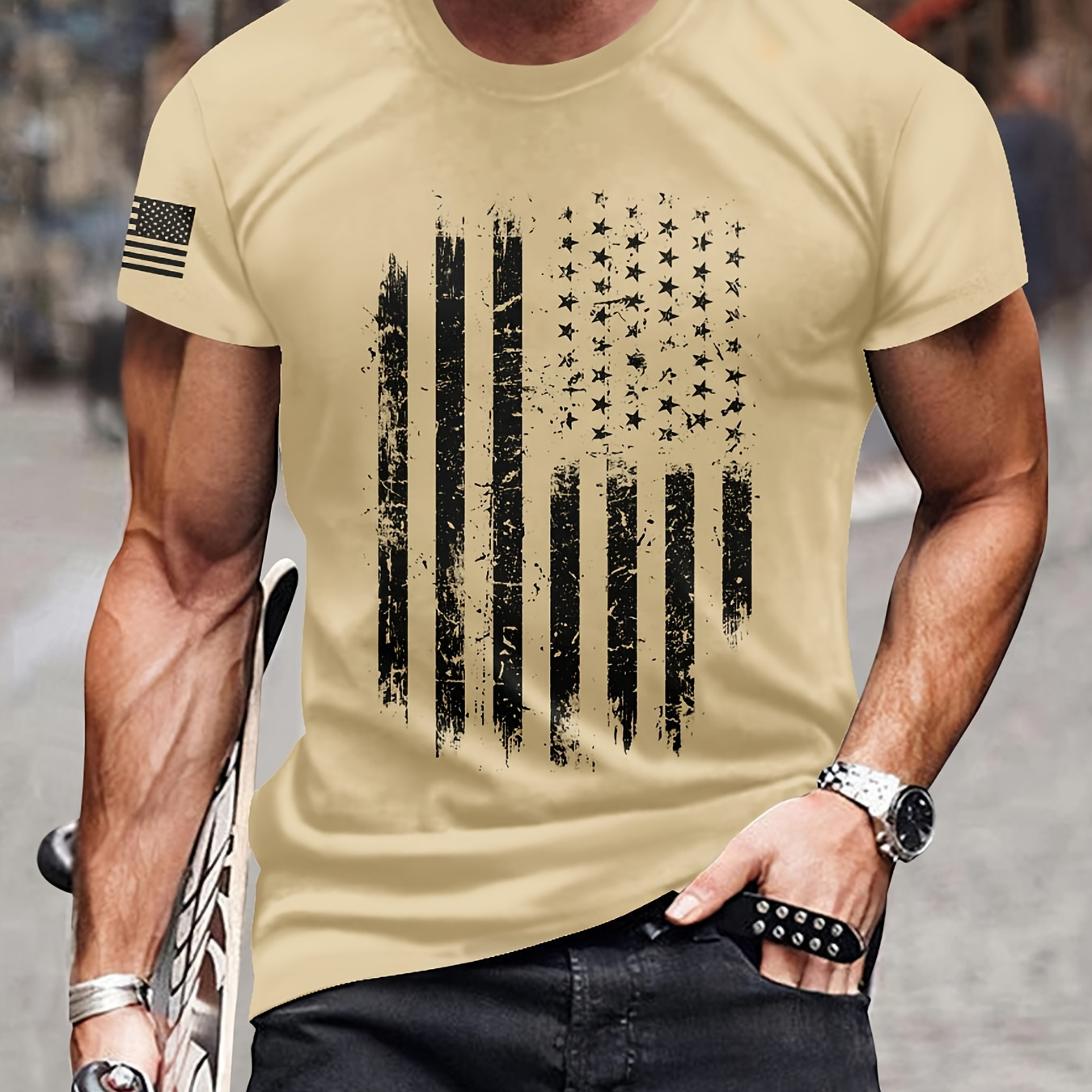Men's Flag Print T-shirt, Casual Short Sleeve Crew Neck Tee, Men's Clothing For Outdoor
Men's Flag Print T-shirt, Casual Short Sleeve Crew Neck Tee, Men's Clothing For Outdoor