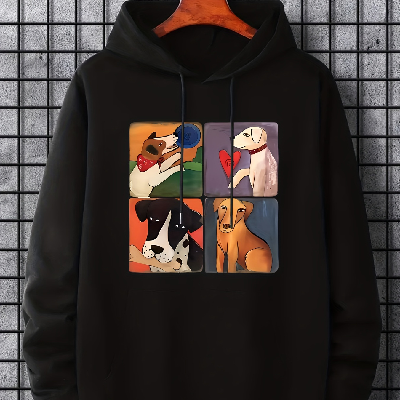 Men's Cartoon Dog Print Hoodie, Casual Loose Hooded Long Sleeve Slightly Stretch Pullover Sweatshirt Top, Men's Clothings For Outdoor
Men's Cartoon Dog Print Hoodie, Casual Loose Hooded Long Sleeve Slightly Stretch Pullover Sweatshirt Top, Men's Clothings For Outdoor