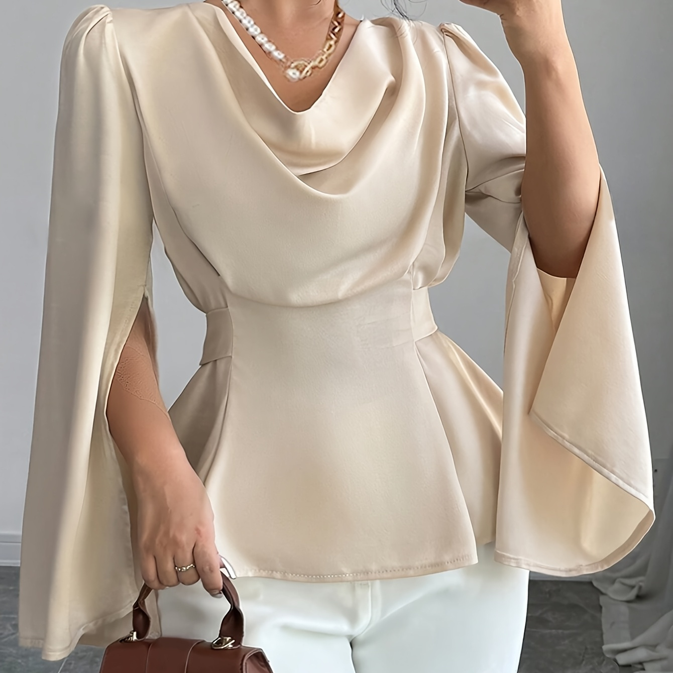 Women's Elegant Solid Color Long Sleeve Top With Lace-up Bow-knot Detail, Polyester 100%, Lapel Collar, Split Sleeve Design, Woven Fabric, Lightweight 125g/m² For Spring/summer/fall
Women's Elegant Solid Color Long Sleeve Top With Lace-up Bow-knot Detail, Polyester 100%, Lapel Collar, Split Sleeve Design, Woven Fabric, Lightweight 125g/m² For Spring/summer/fall
