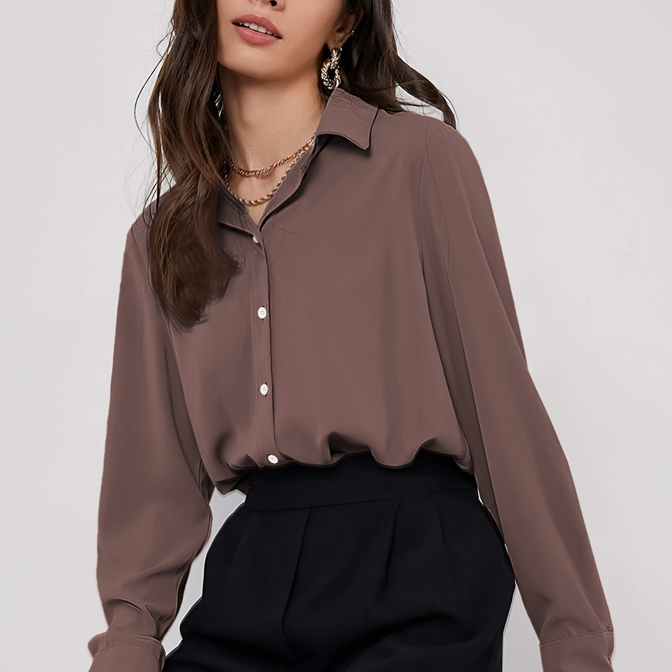 Lapel Neck Button Front Shirt, Casual Solid Color Long Sleeve Shirt For Spring & Fall, Women's Clothing
Lapel Neck Button Front Shirt, Casual Solid Color Long Sleeve Shirt For Spring & Fall, Women's Clothing