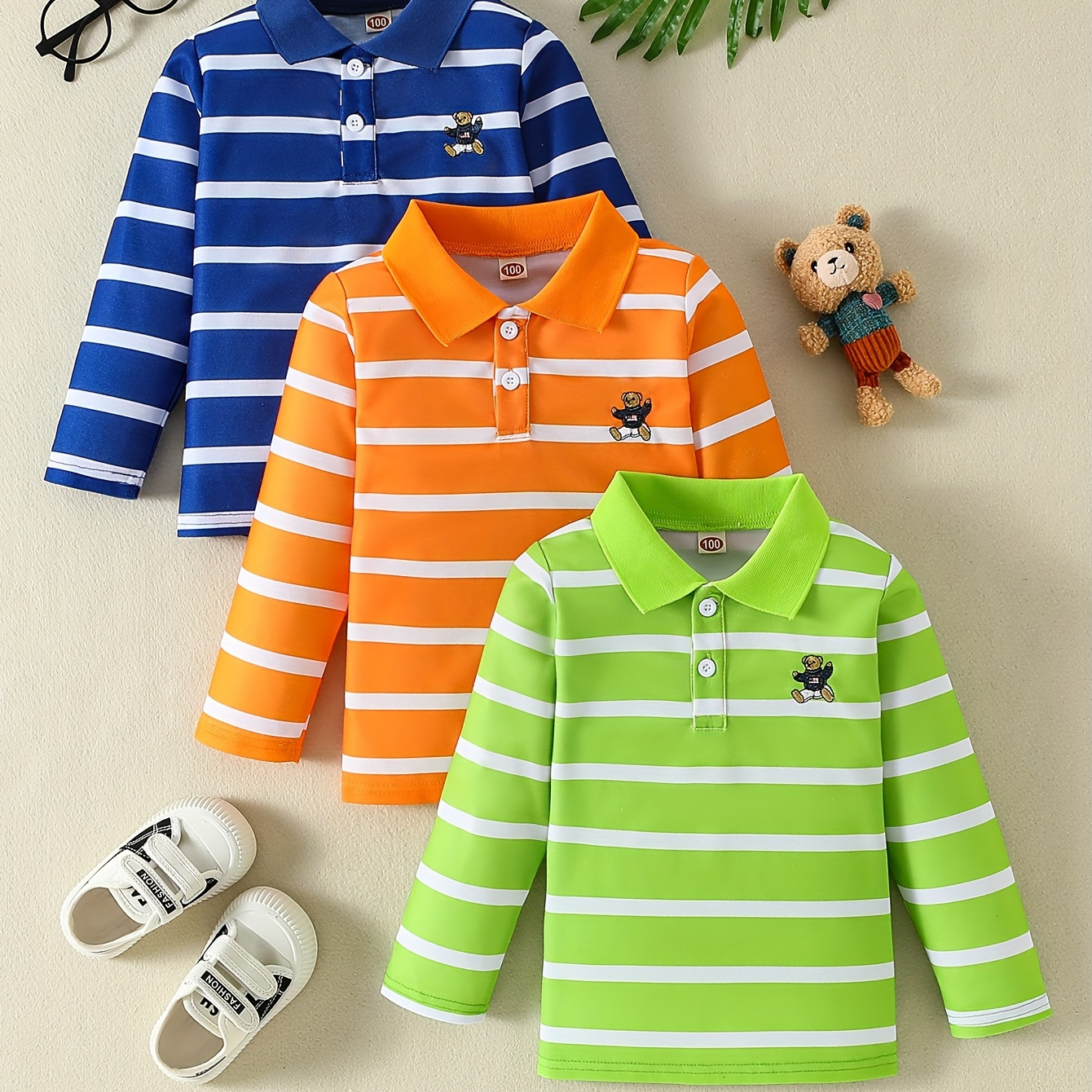 Boys' 3pcs Cartoon Bear Embroidered Striped Shirts - Casual, Lightweight & Comfortable Long Sleeve Tops For , Fall
Boys' 3pcs Cartoon Bear Embroidered Striped Shirts - Casual, Lightweight & Comfortable Long Sleeve Tops For , Fall