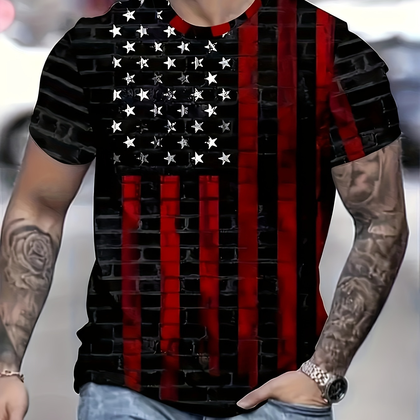 Plus Size Men's Flag Print T-shirt, Casual Short Sleeve Crew Neck Tee, Men's Clothing For Outdoor
Plus Size Men's Flag Print T-shirt, Casual Short Sleeve Crew Neck Tee, Men's Clothing For Outdoor