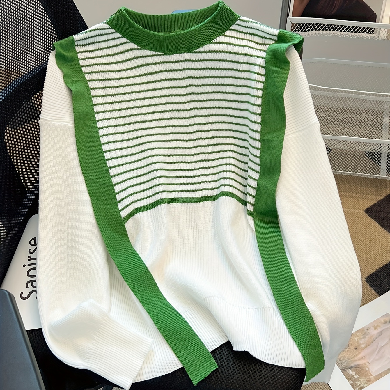 Striped Pullover Sweater, Stylish Crew Neck Long Sleeve Knitted Sweater, Women's Clothing
Striped Pullover Sweater, Stylish Crew Neck Long Sleeve Knitted Sweater, Women's Clothing