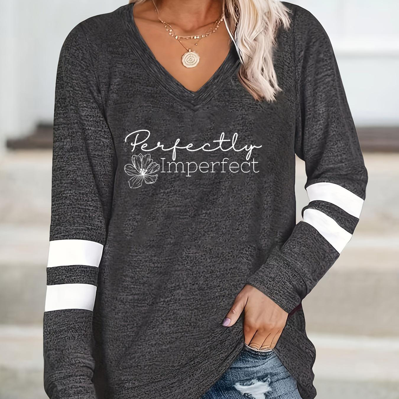 Letter Print T-shirt, Long Sleeve V Neck Casual Top For Spring & Fall, Women's Clothing
Letter Print T-shirt, Long Sleeve V Neck Casual Top For Spring & Fall, Women's Clothing
