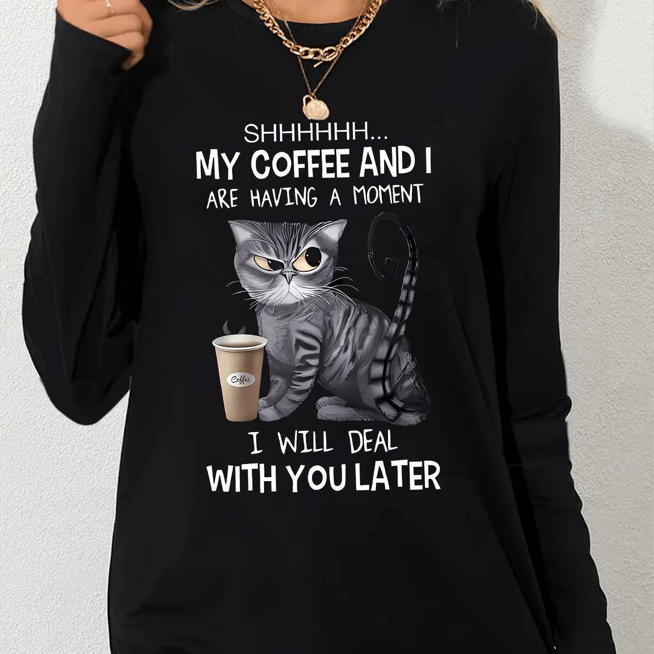 Cat Print Stretchy Round Neck Breathable Fabric Long Sleeve Fitness Tee Top, Women's Casual Sports T-shirt Top
Cat Print Stretchy Round Neck Breathable Fabric Long Sleeve Fitness Tee Top, Women's Casual Sports T-shirt Top